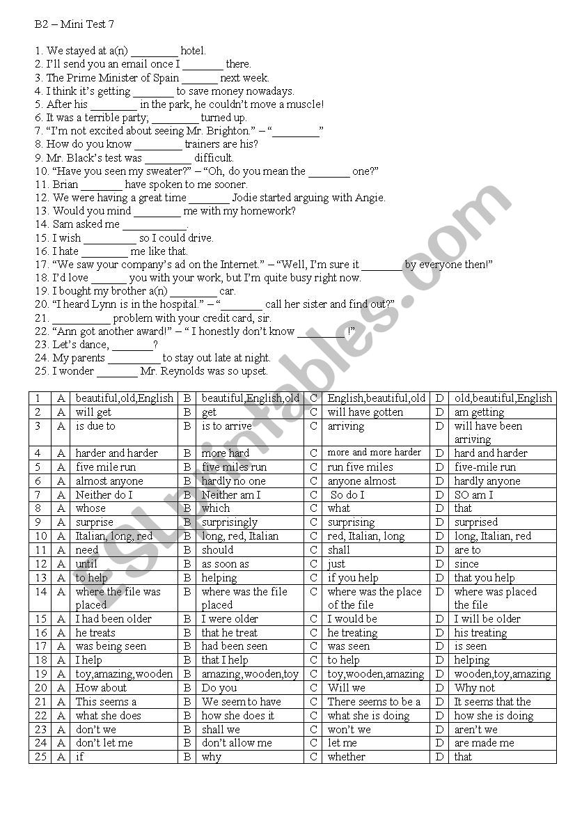 last minute revision 7 worksheet