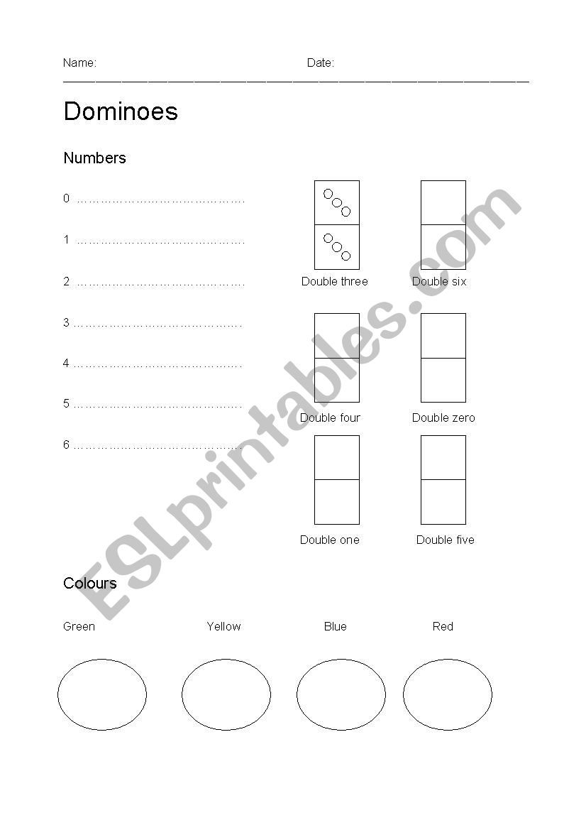 Dominoes worksheet