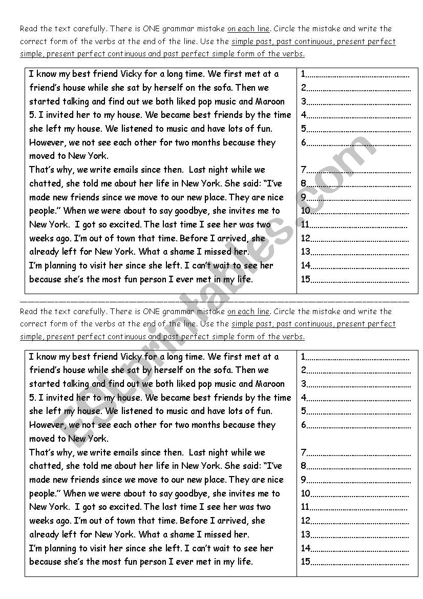 Mixed Verb tenses- Error Correction