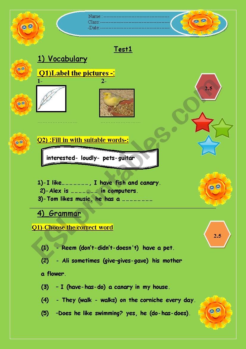 chapter  test for grade  5 worksheet