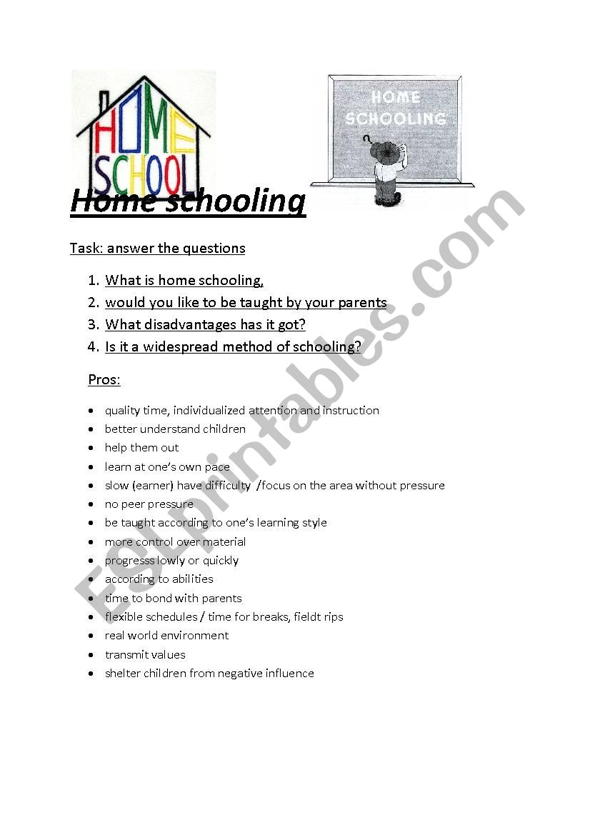 home schooling worksheet