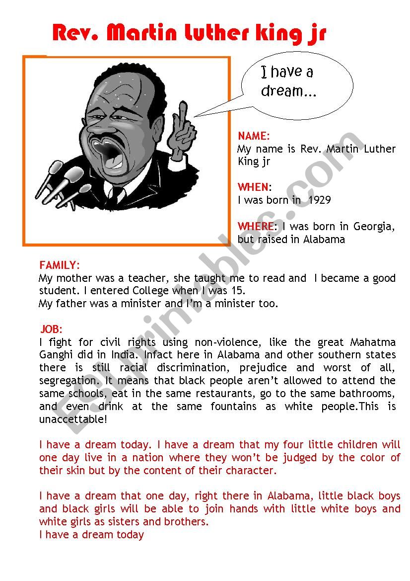 Rev.Martin Luther King worksheet