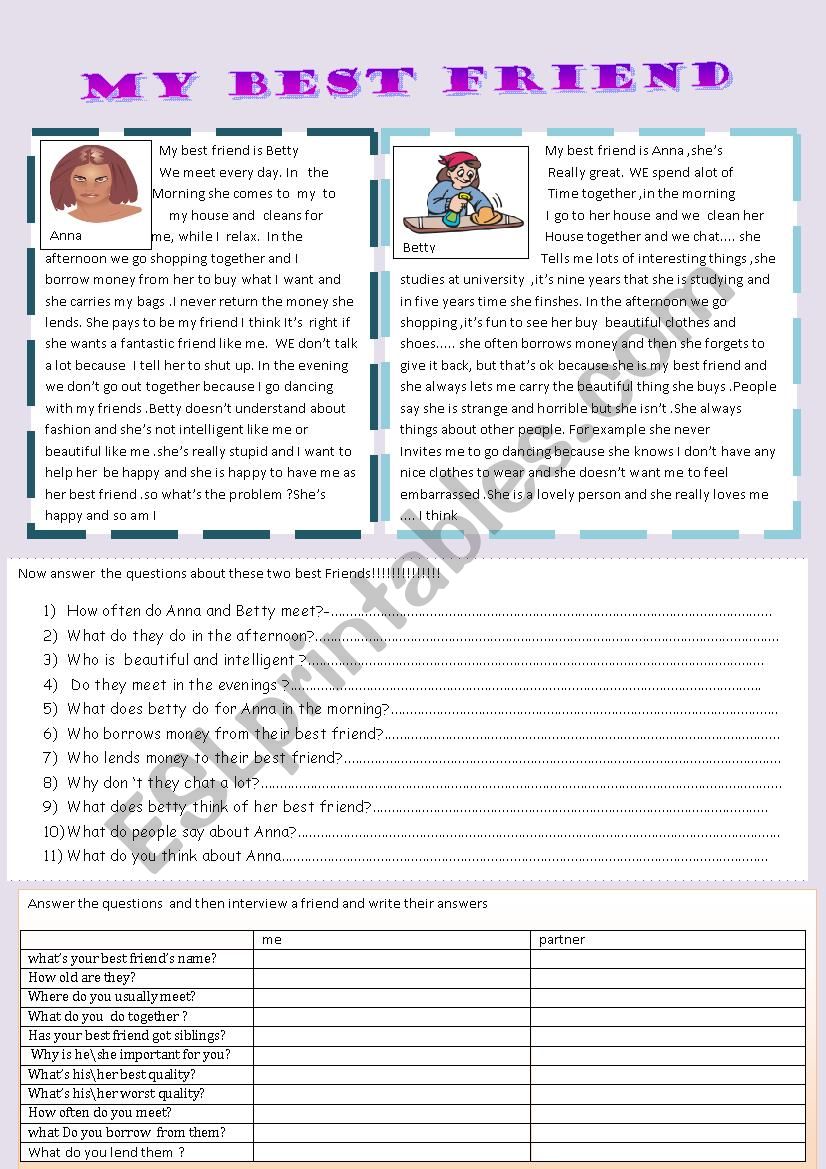 my best friend worksheet