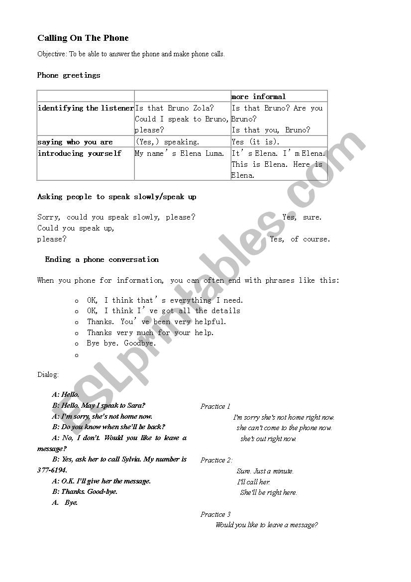 Phone conversation Topic worksheet