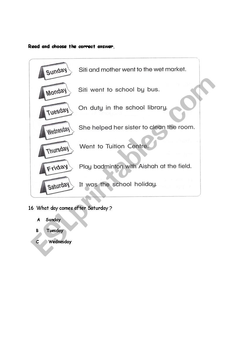 Days  worksheet