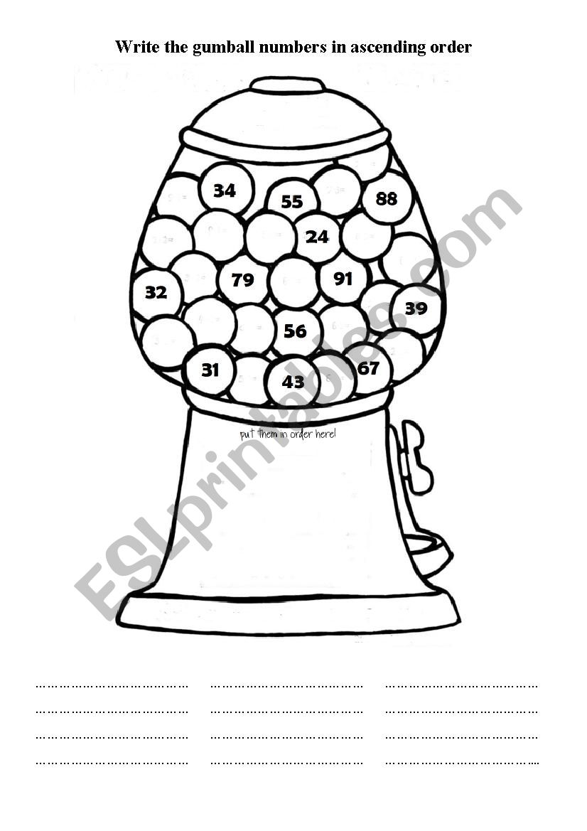 Gumball Numbers worksheet