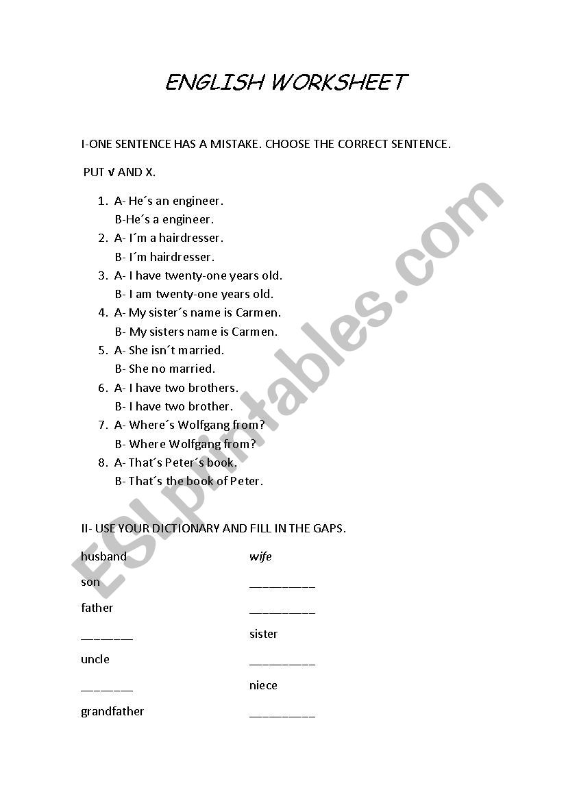 English Worksheet worksheet