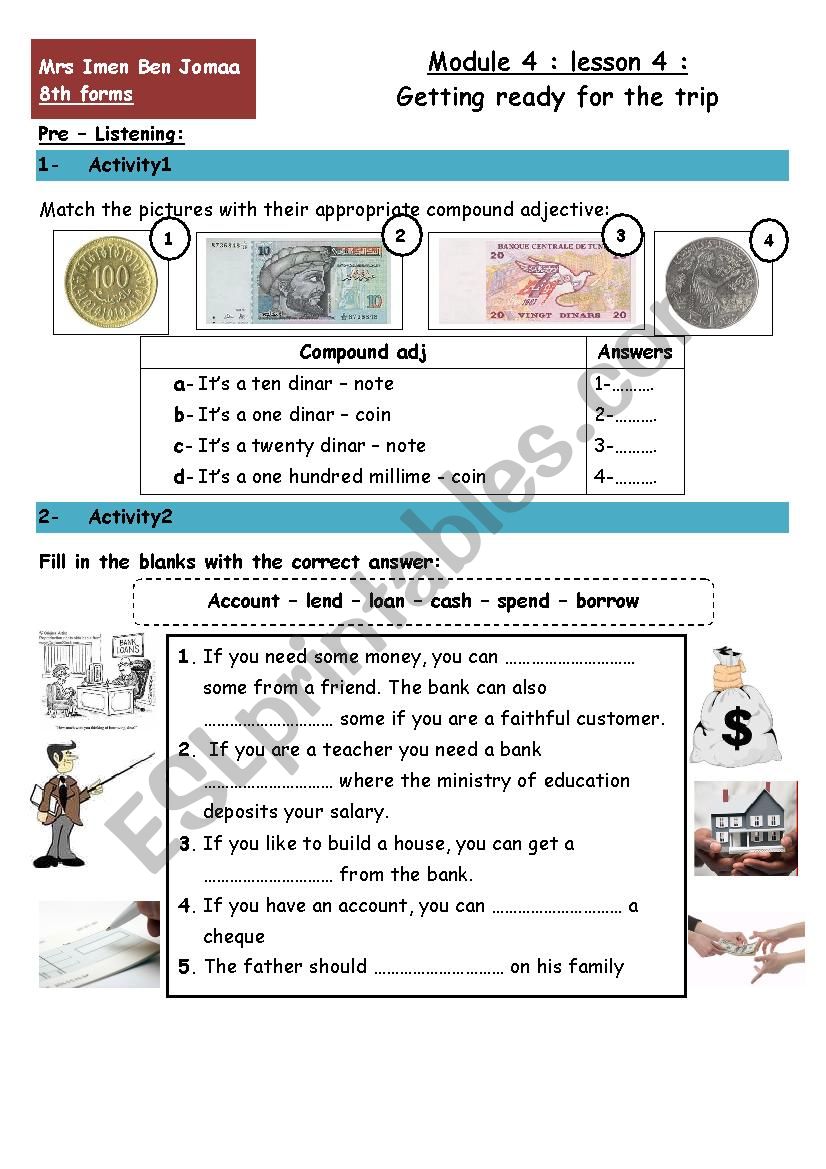 getting ready for the trip worksheet