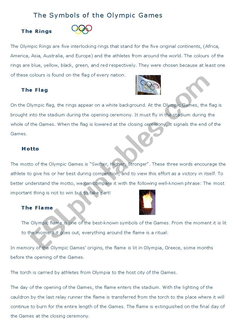 OLYMPIC SYMBOLS worksheet