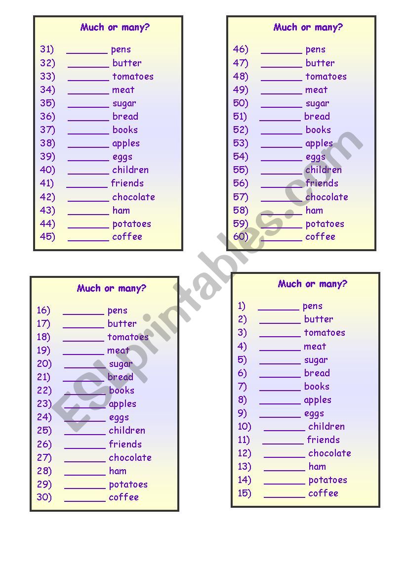 much&many worksheet