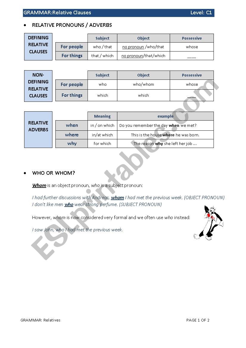 relative clauses worksheet