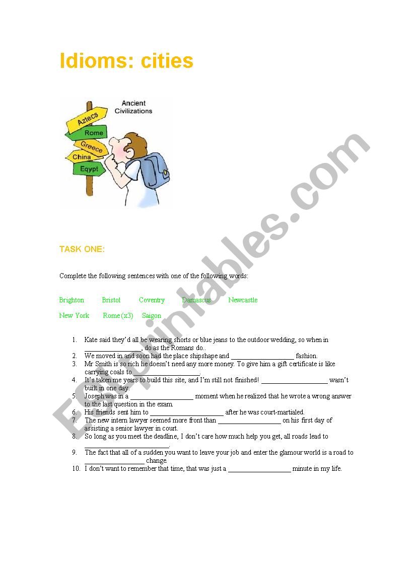 Idioms: cities worksheet