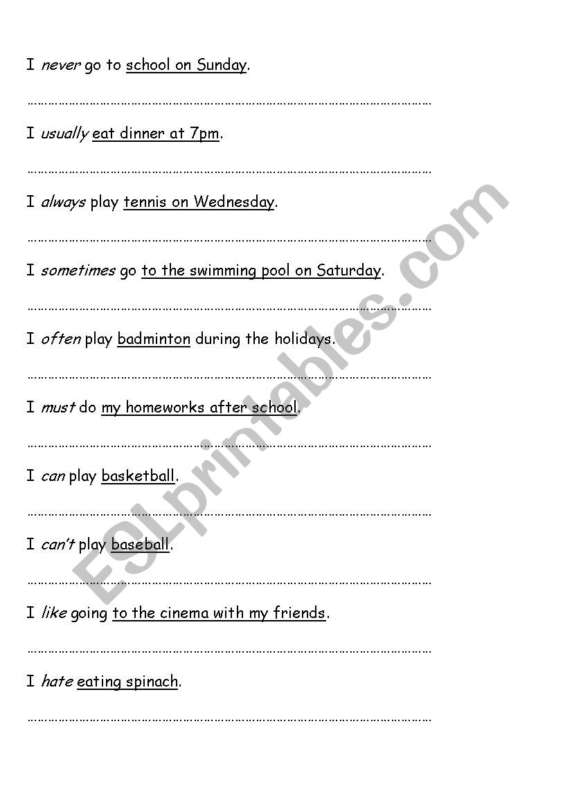 FREQUENCY ADVERBS worksheet