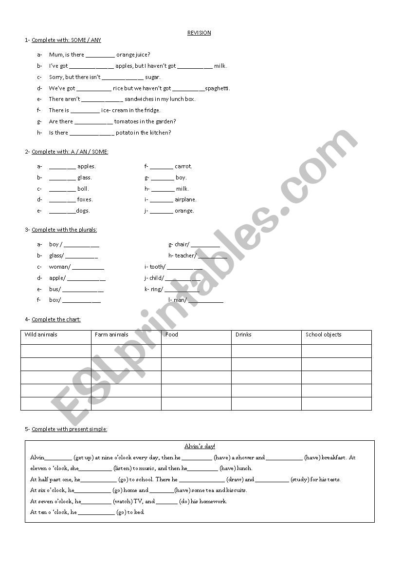 REVISION  worksheet