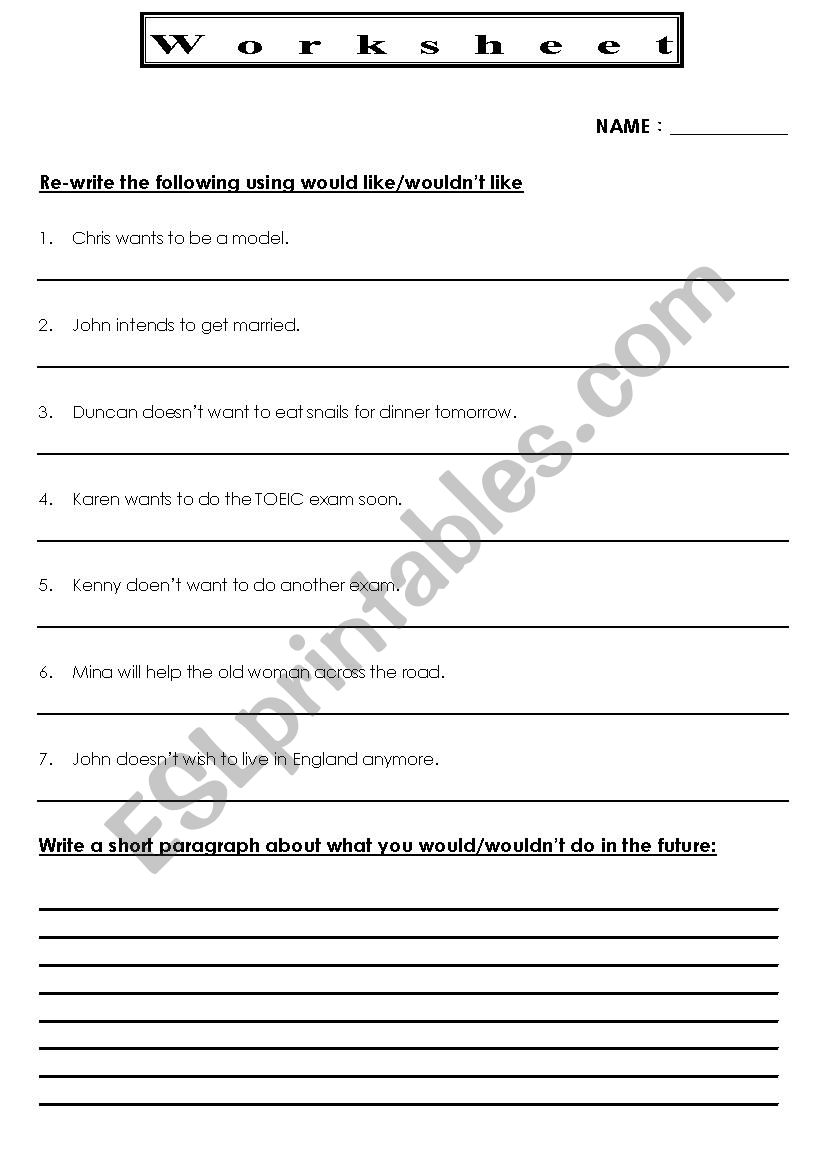 Modal verb - would worksheet