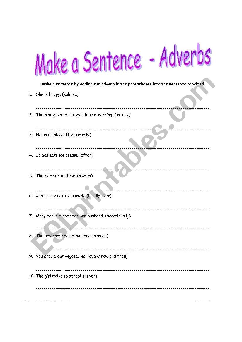 Adverbs of frequency worksheet