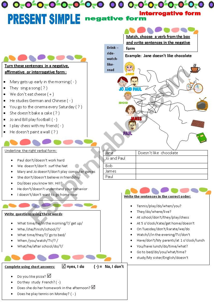 Present Simple: negative and interrogative forms