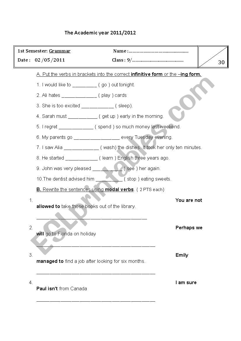 Grammar Test worksheet
