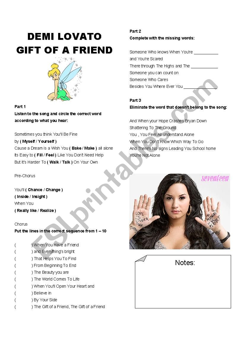 demi lovato- GIFT OF A FRIEND worksheet