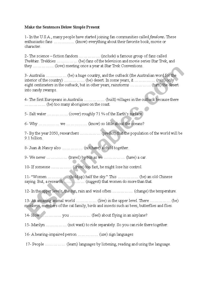 Simple Present worksheet