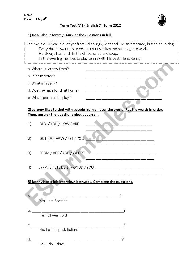 Test  worksheet