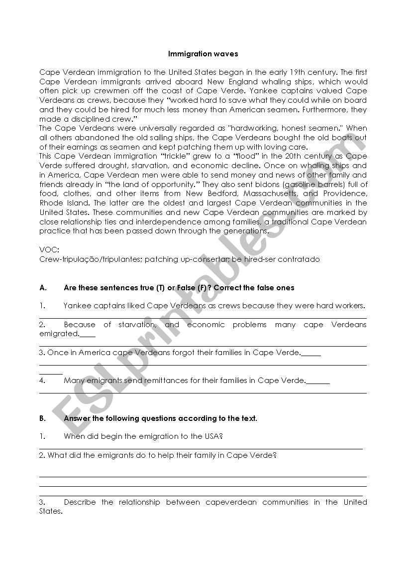 Immigration worksheet