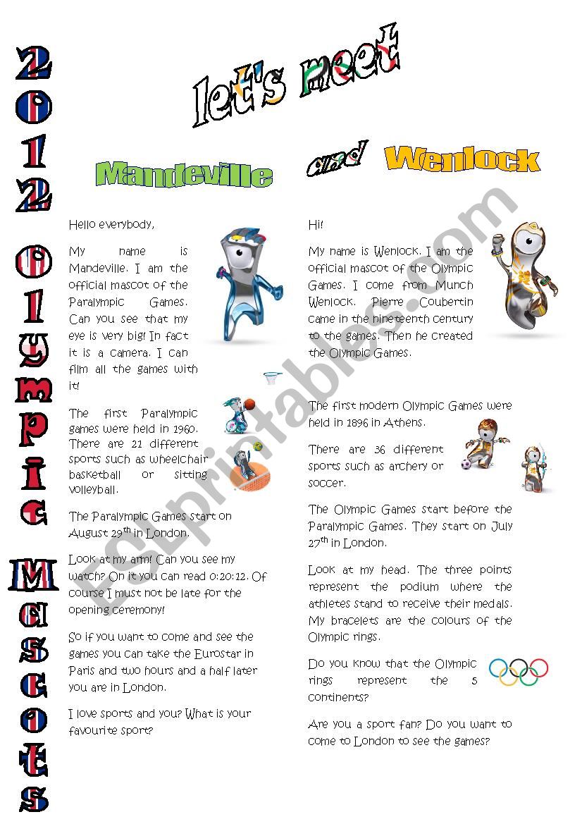 Mandeville and Wenlock worksheet