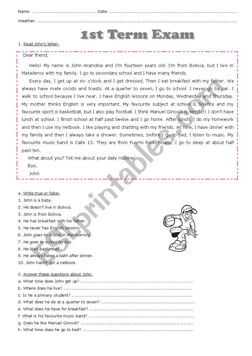 Present Simple test worksheet