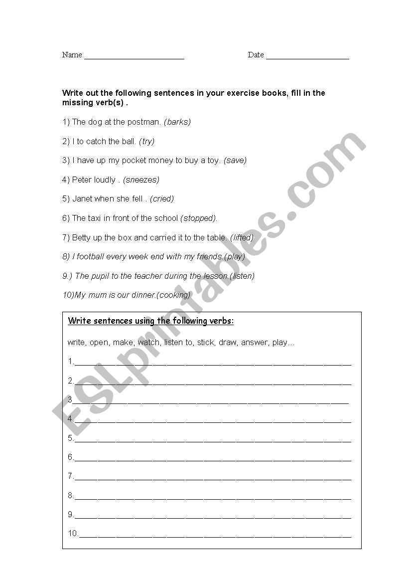 Verbs worksheet