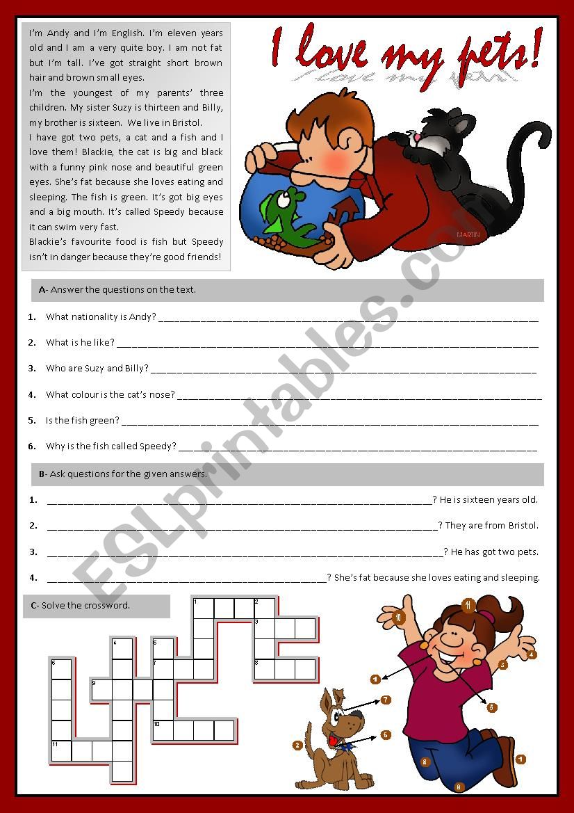 I love my pets! worksheet