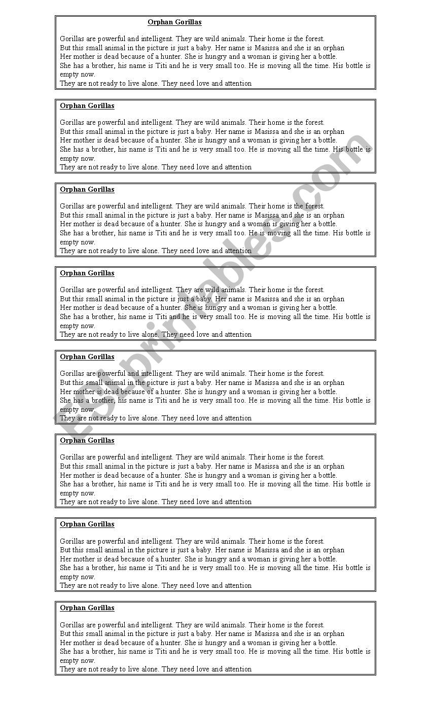 Orphan Gorillas worksheet