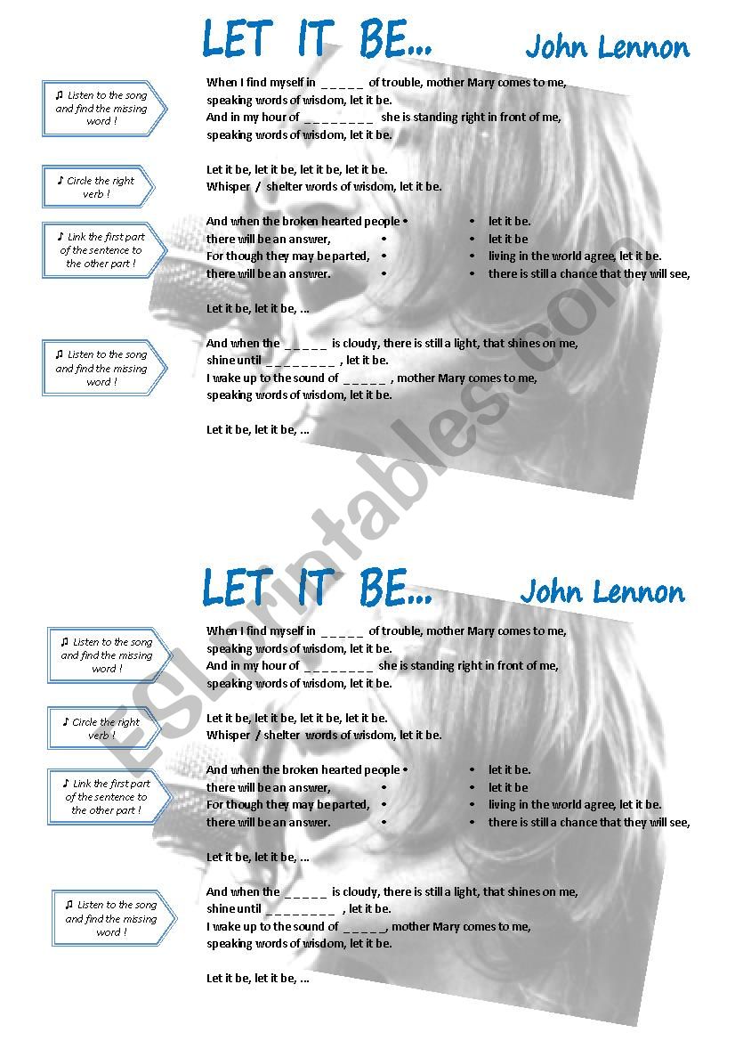 Let it be, John Lennon worksheet