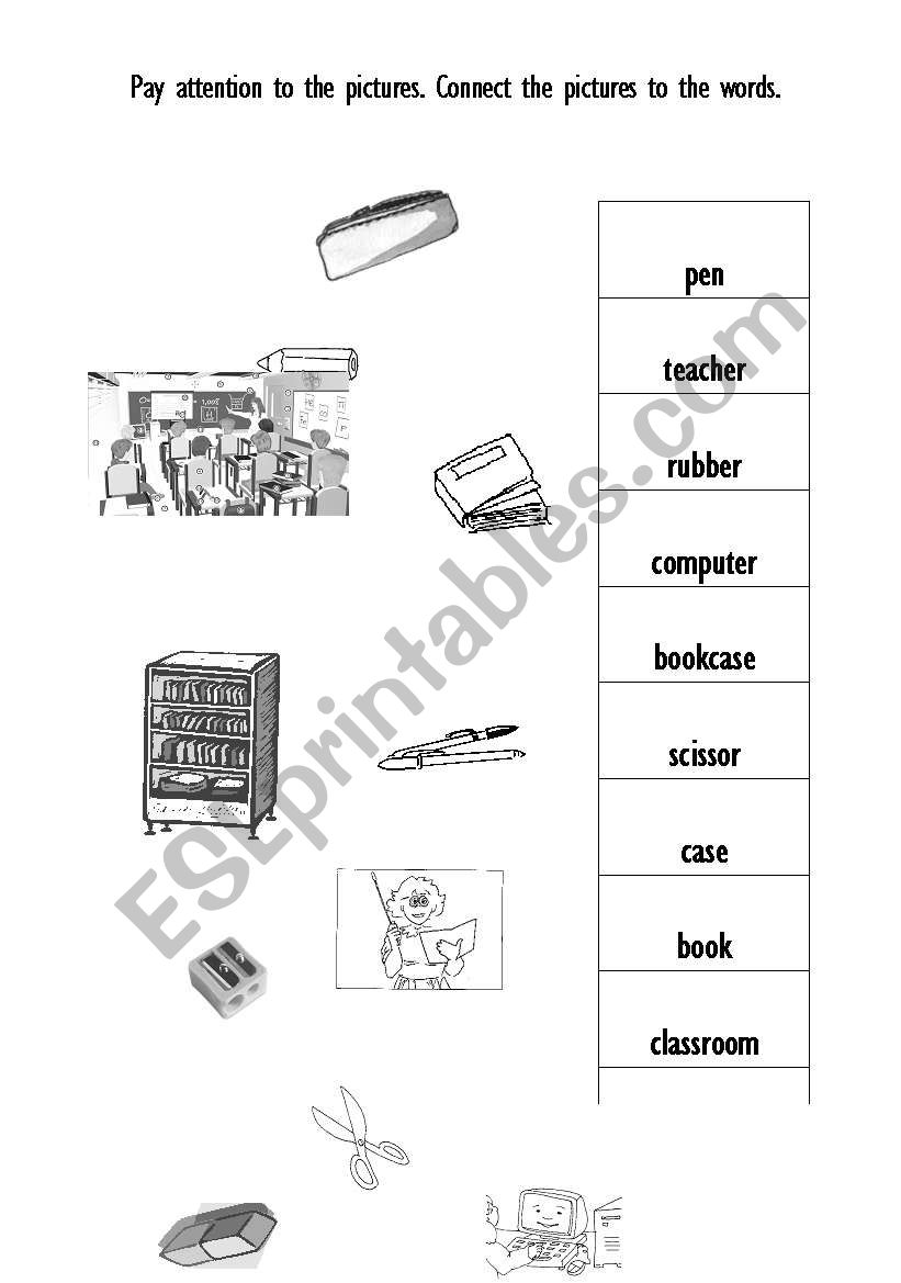 Matching - objects of the classroom