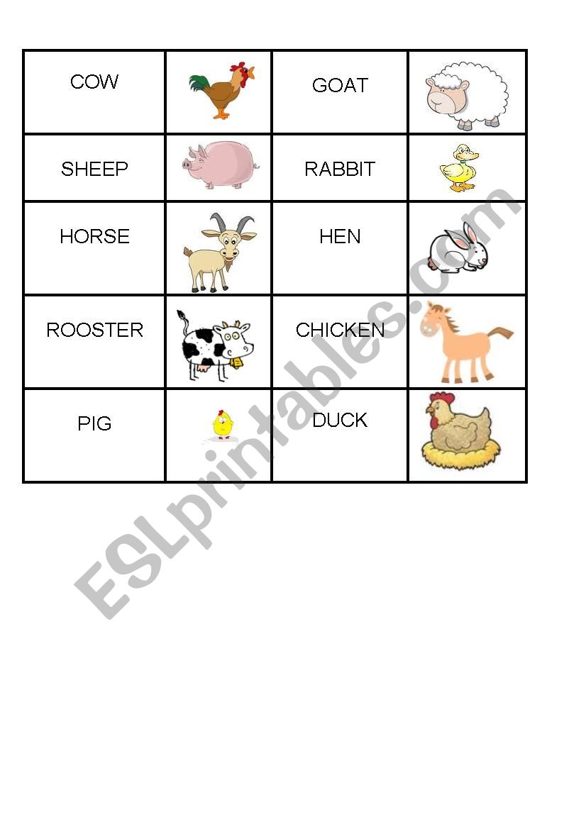 FARM ANIMALS DOMINO worksheet