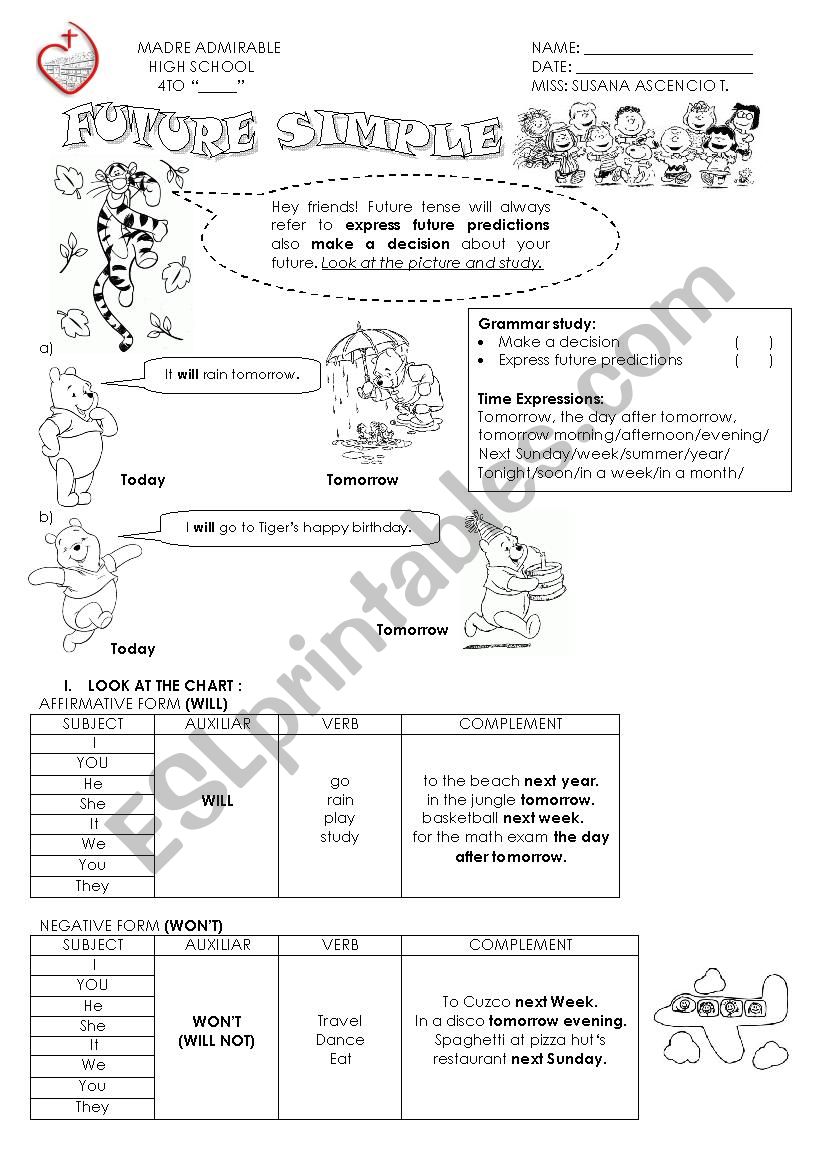 future simple worksheet worksheet