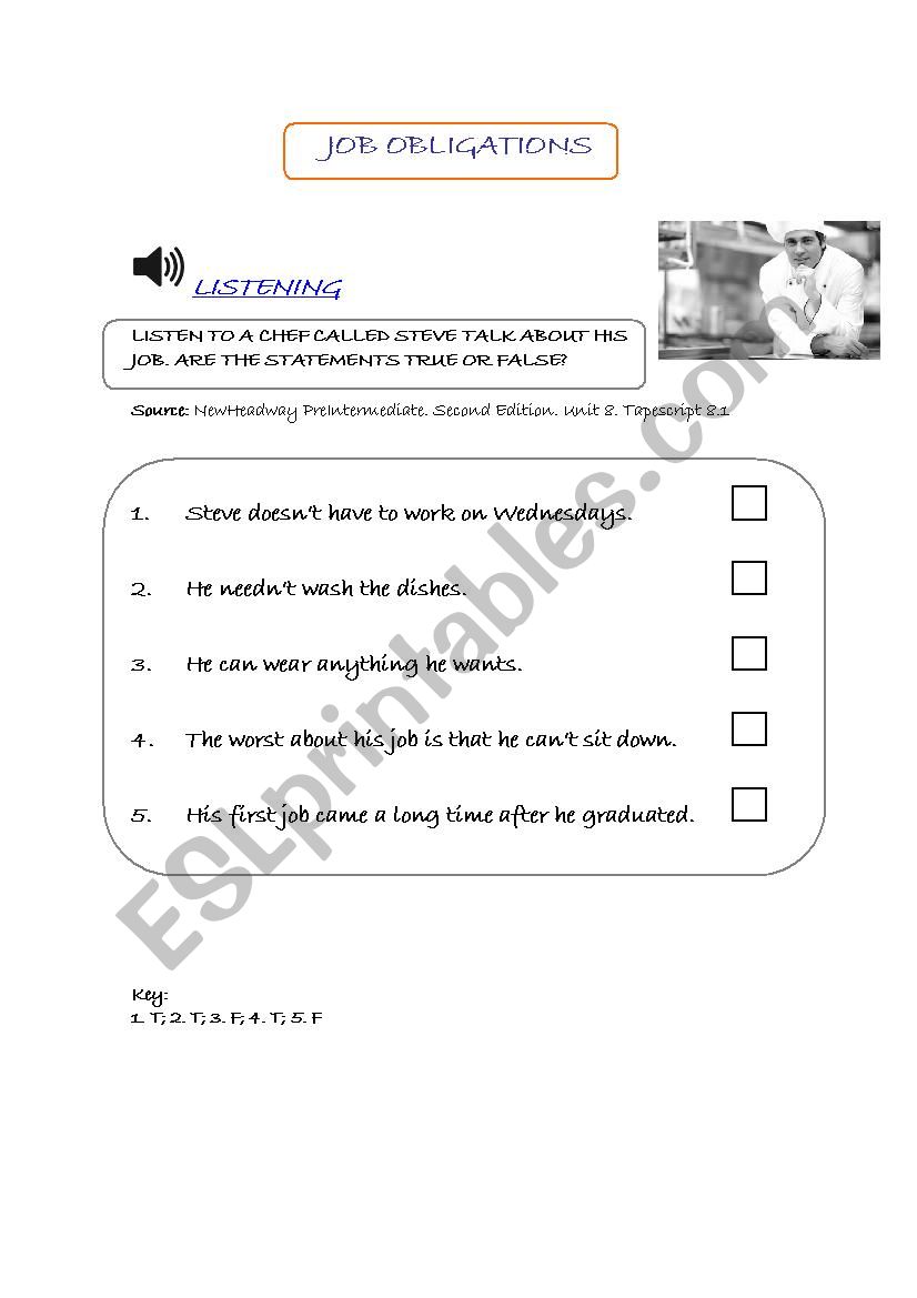 Job duties worksheet