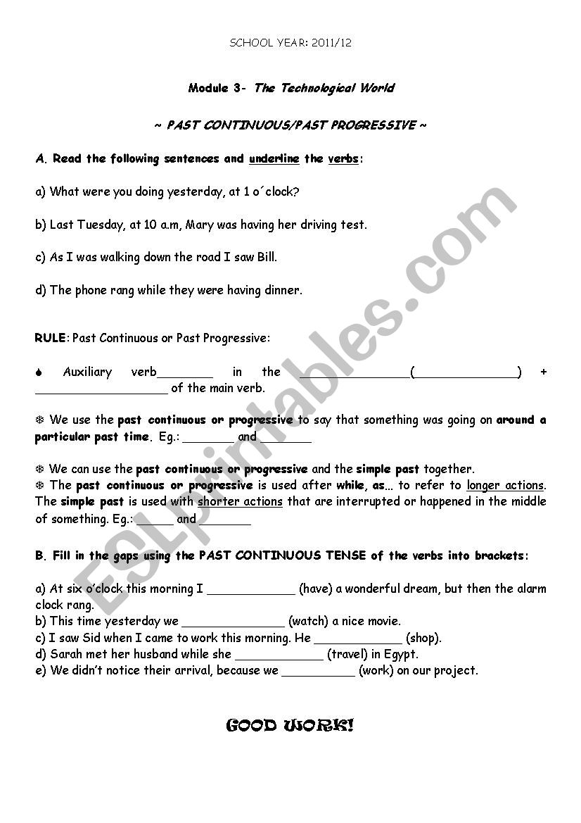 Past Continuous worksheet