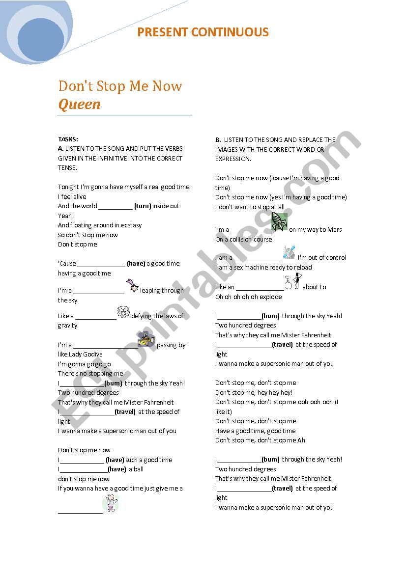  Present Continuous song worksheet