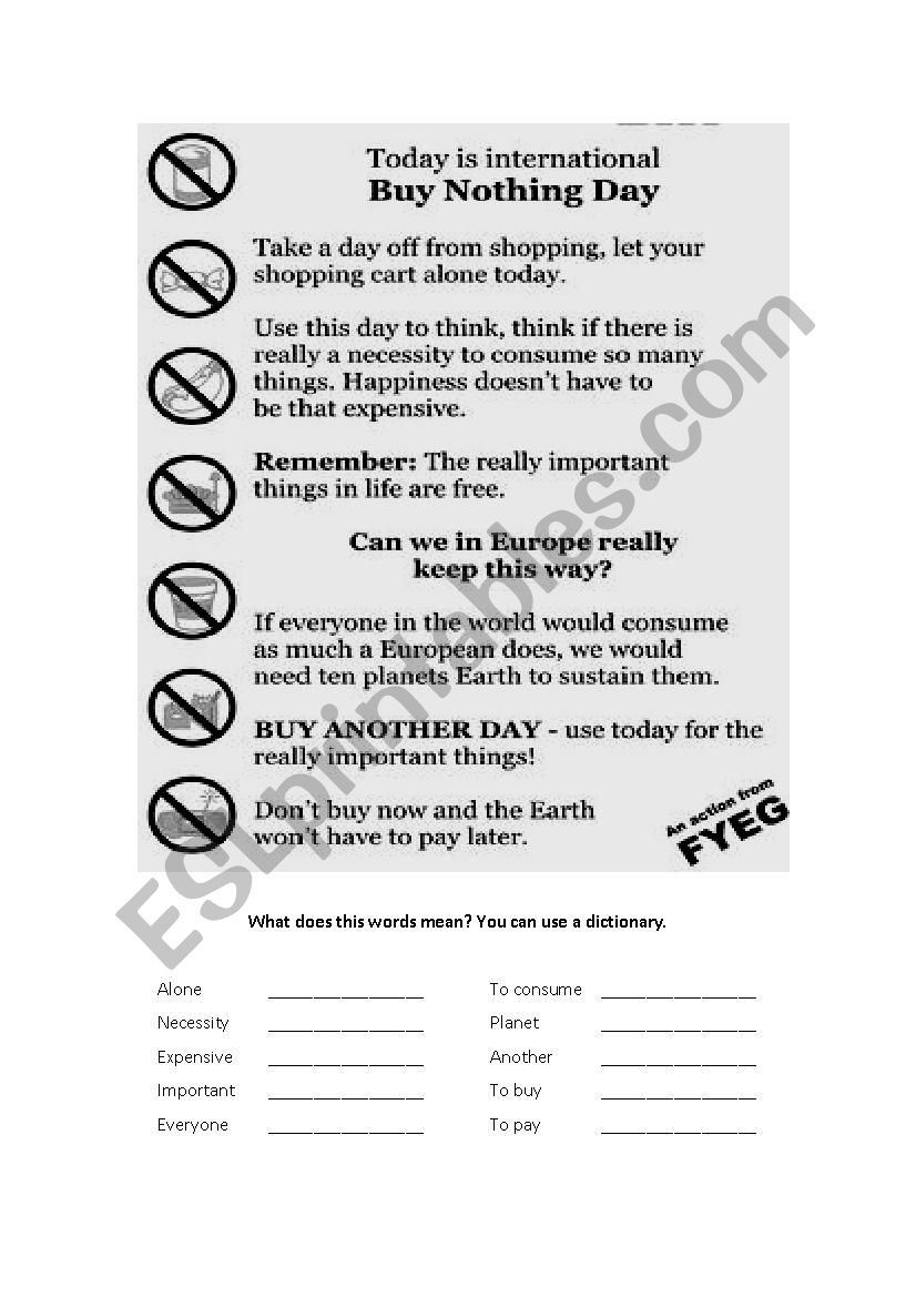 Buy Nothing Day  worksheet