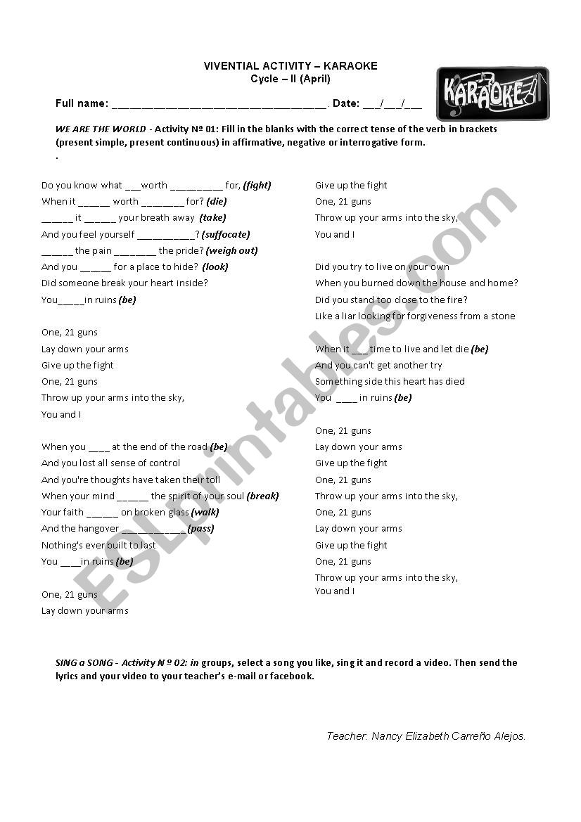 KARAOKE worksheet