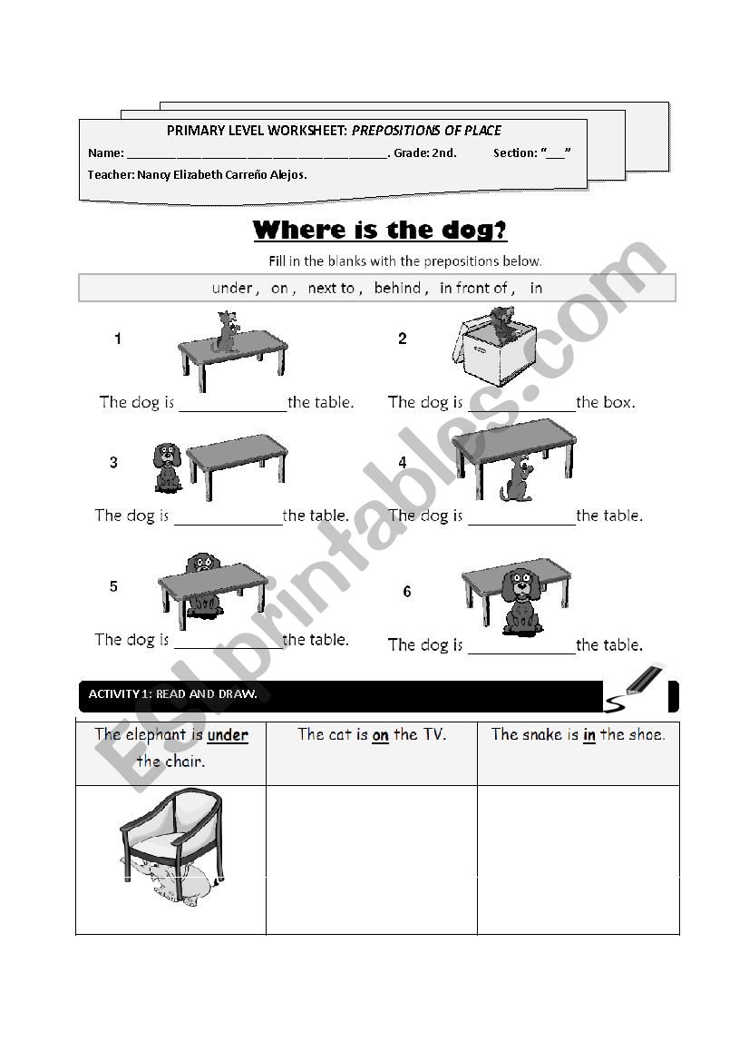 WHERE IS THE DOG worksheet