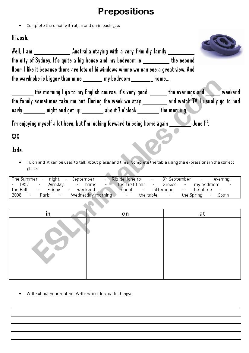 Prepositions worksheet