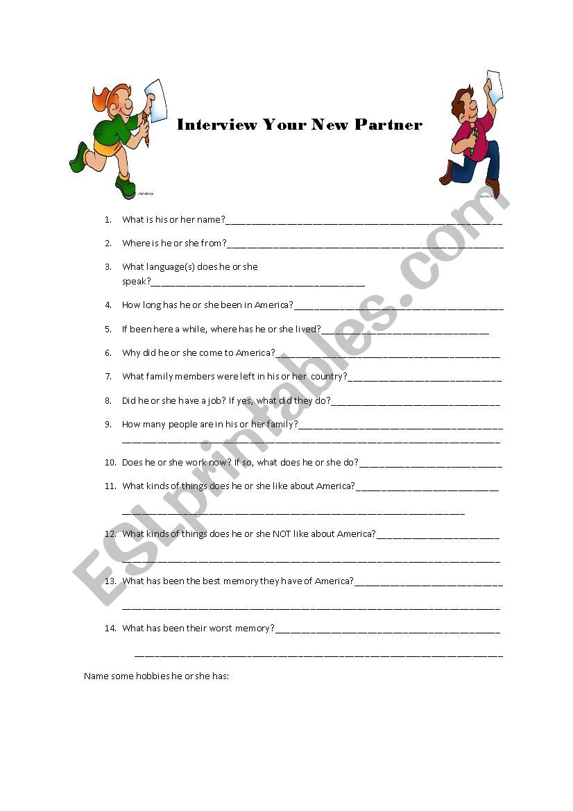 Interview Your Partner worksheet