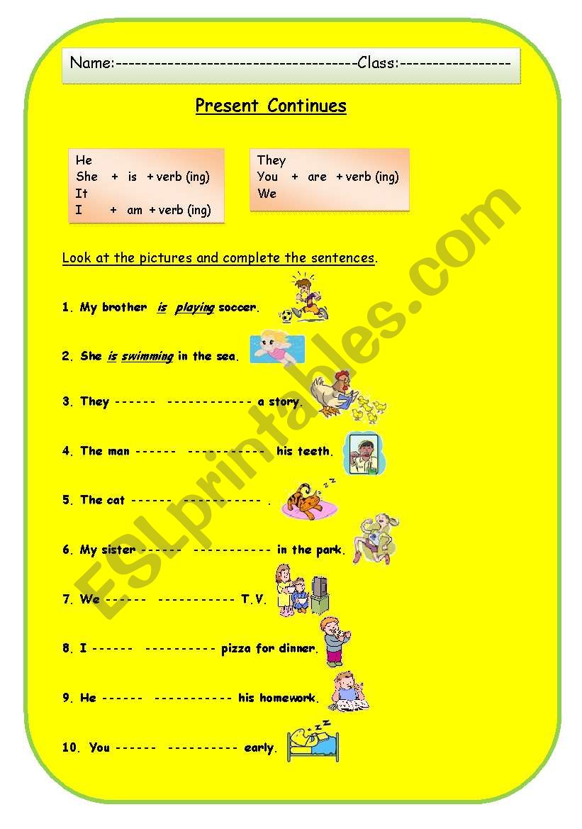 Present continues  worksheet
