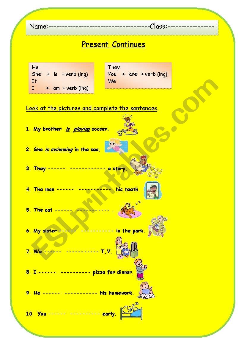 Present continues  worksheet