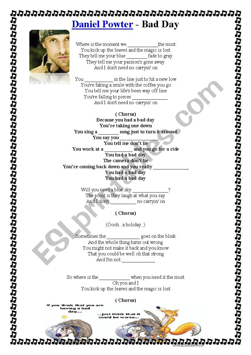 Bad Day - Daniel Powter worksheet