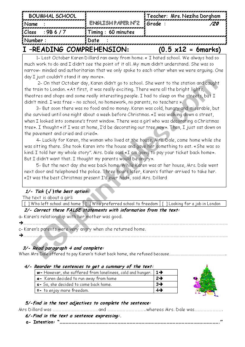 test tunisian programme grade 9