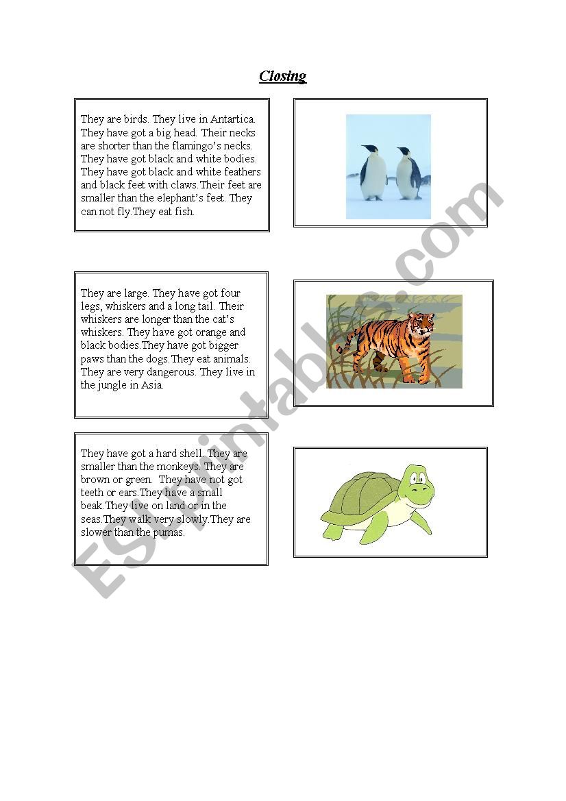 Comparative form with animals worksheet