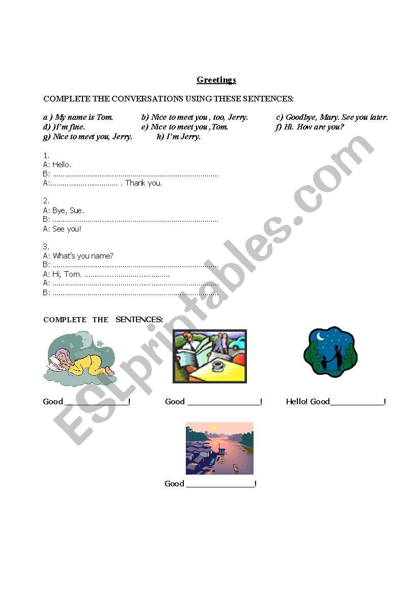 Greetings worksheet