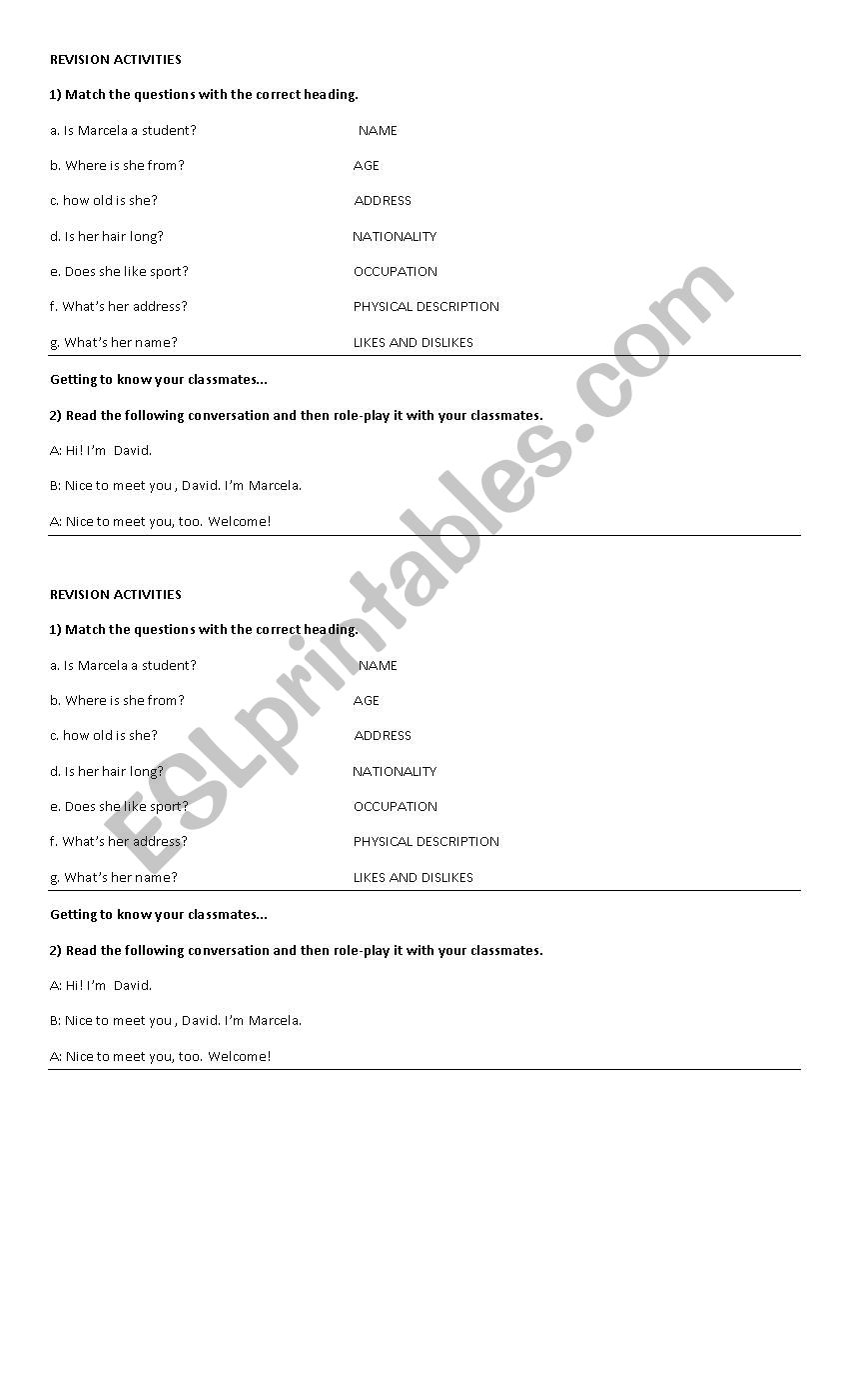 personal questions worksheet